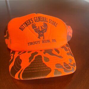 Vintage Bittners General Store Trucker Hat  Trout Run Orange Camo  Deer Hunting